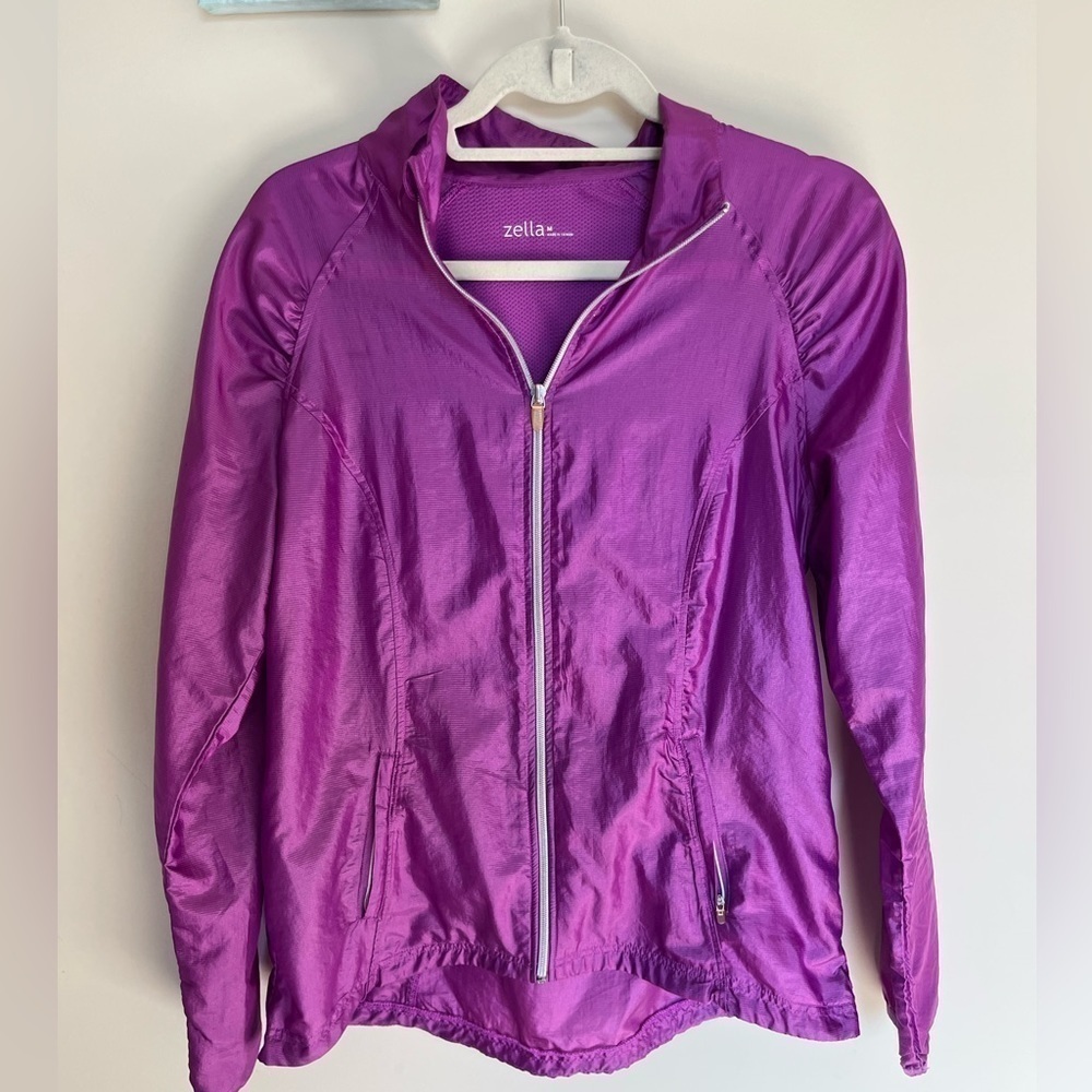Zella Lightweight Athletic Purple Windbreaker Jacket Size Medium Full Zip